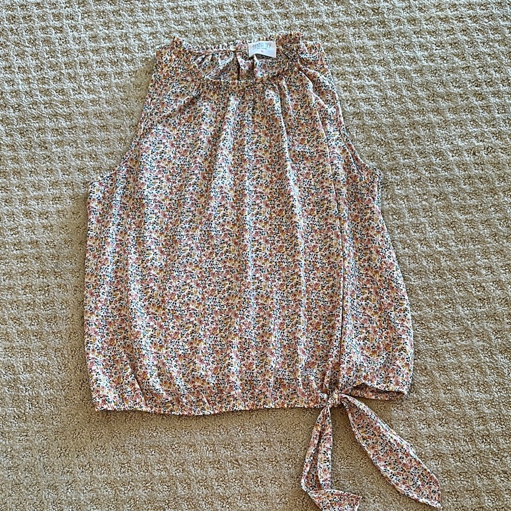 Floral Sleeveless Blouse with Tie Detail